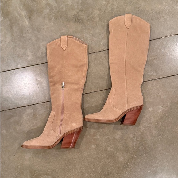 Vince Camuto -  VC-AFELIA - Beige Suede Heeled Boots - Picture 3 of 8